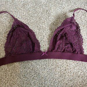 For Love & Lemons Skivvies Lace Bra Bralette Size M/L Maroon Lacy Sexy Revolve
